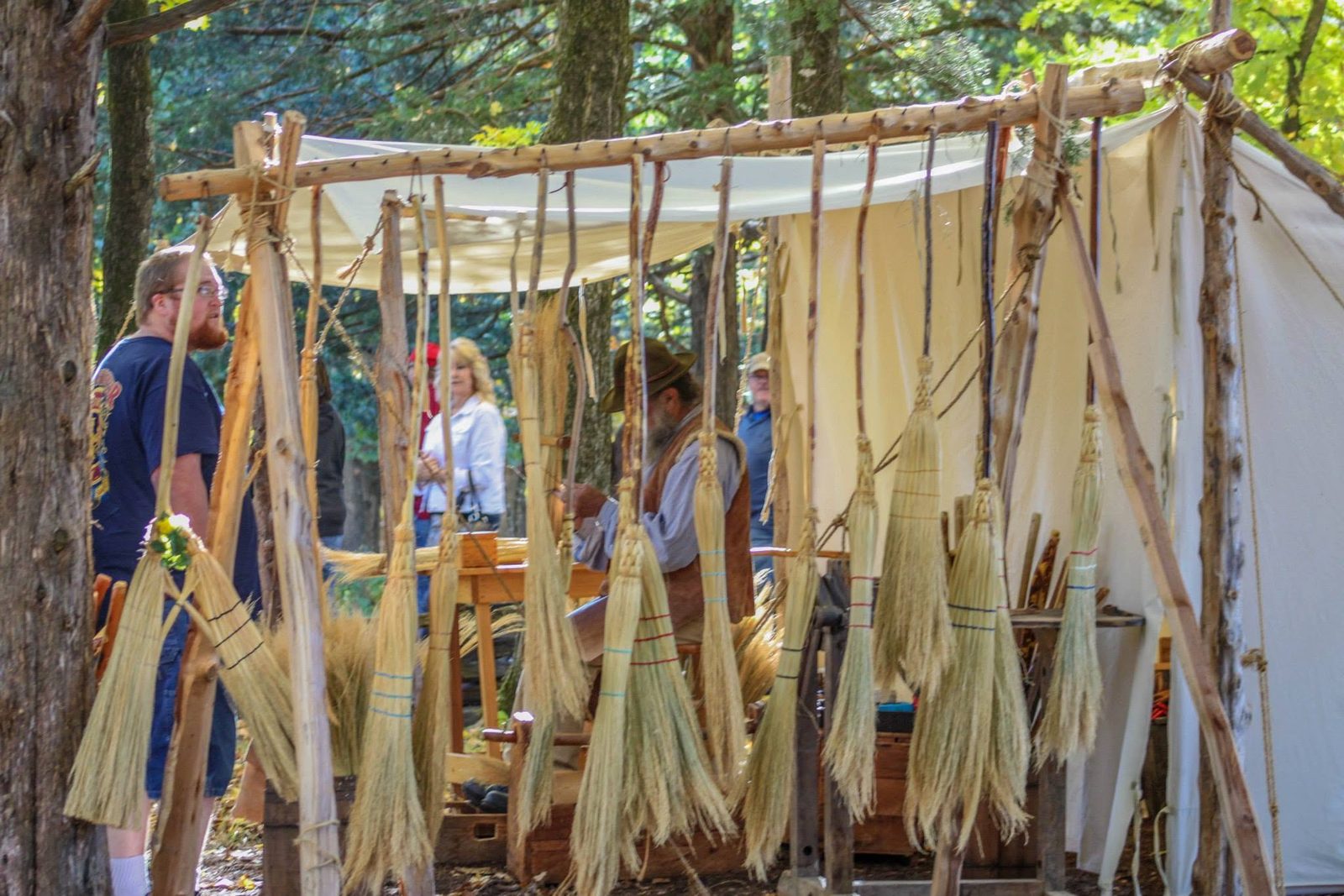 Canvas trader tents with goods at the festival