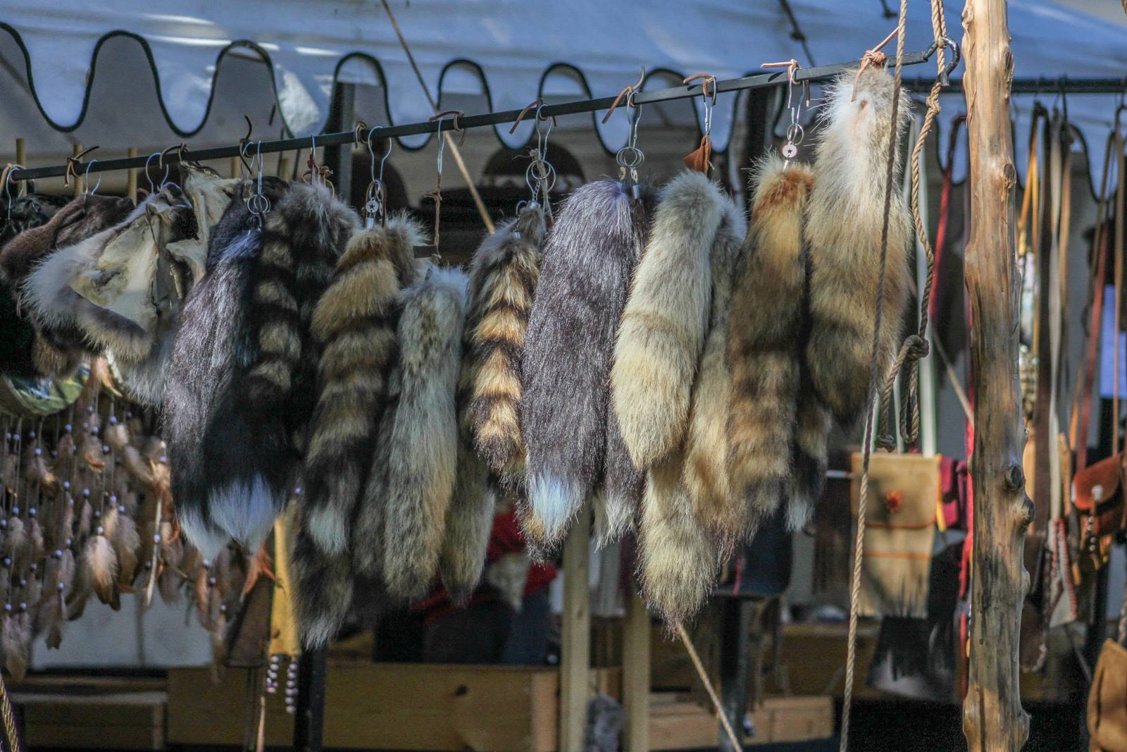 Furs and trade goods displayed at the market