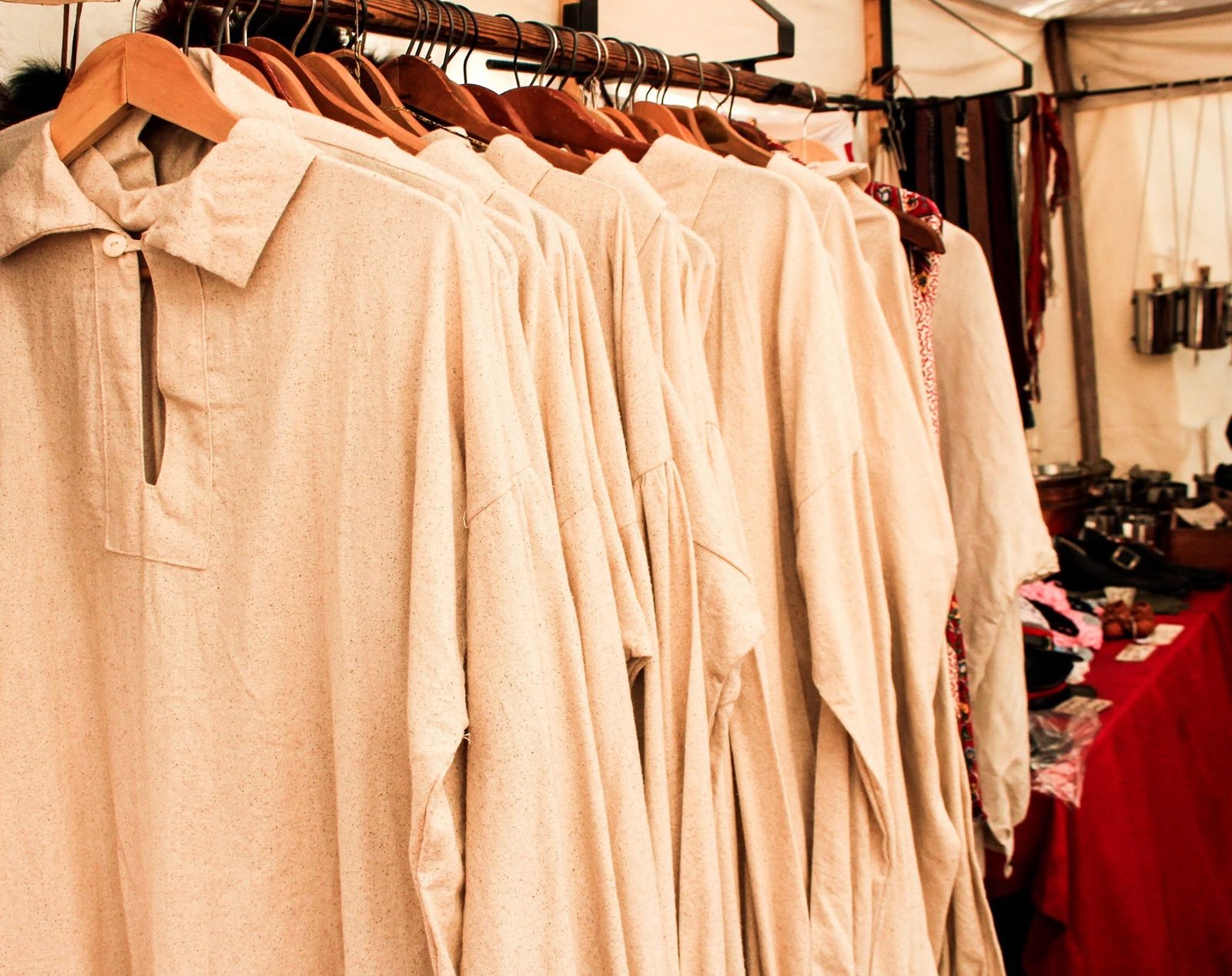 Handmade leather garments on a rack